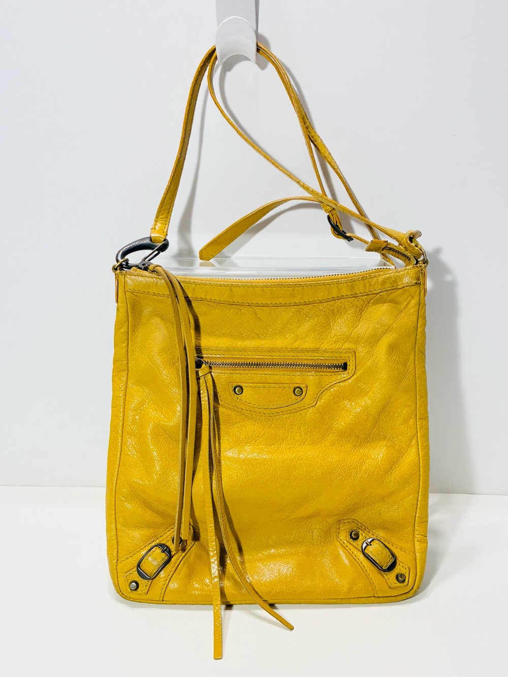 Balenciaga Motocross Arena Classic Flat Crossbody Bag Mustard Lambskin 310250